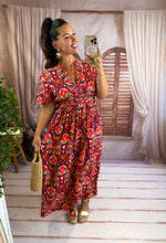 Charger l'image dans la galerie, Robe rouge motif orange bordeaux team petite TALI (40 au 48)