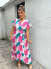 Charger l&#39;image dans la galerie, Robe fleuri verte/rose LARA ( 34 au 48 )