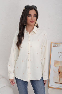 Chemise effet velours coeur écru CENDY (36 au 42)