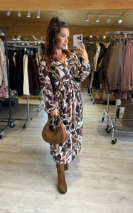 Robe longue MARWA motif écru chocolat(42 au 48)