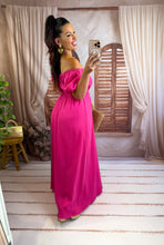 Charger l'image dans la galerie, Robe uni col bardot fuchsia LUCIA (36 au 44)