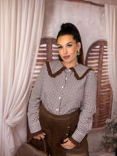 Charger l'image dans la galerie, Chemise vichy col Claudine chocolat ANNE (36 au 48)