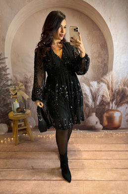 Robe courte noir fluide sequins VAL (36 au 48)⭐️ ( précommande pour le 5 décembre )