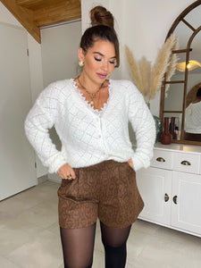Gilet doudou dentelle blanc CELLA (36 au 44 )