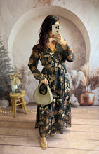 Charger l&#39;image dans la galerie, Robe fleuri camel/doré avec ceinture DORIA (36 au 48) ⭐️