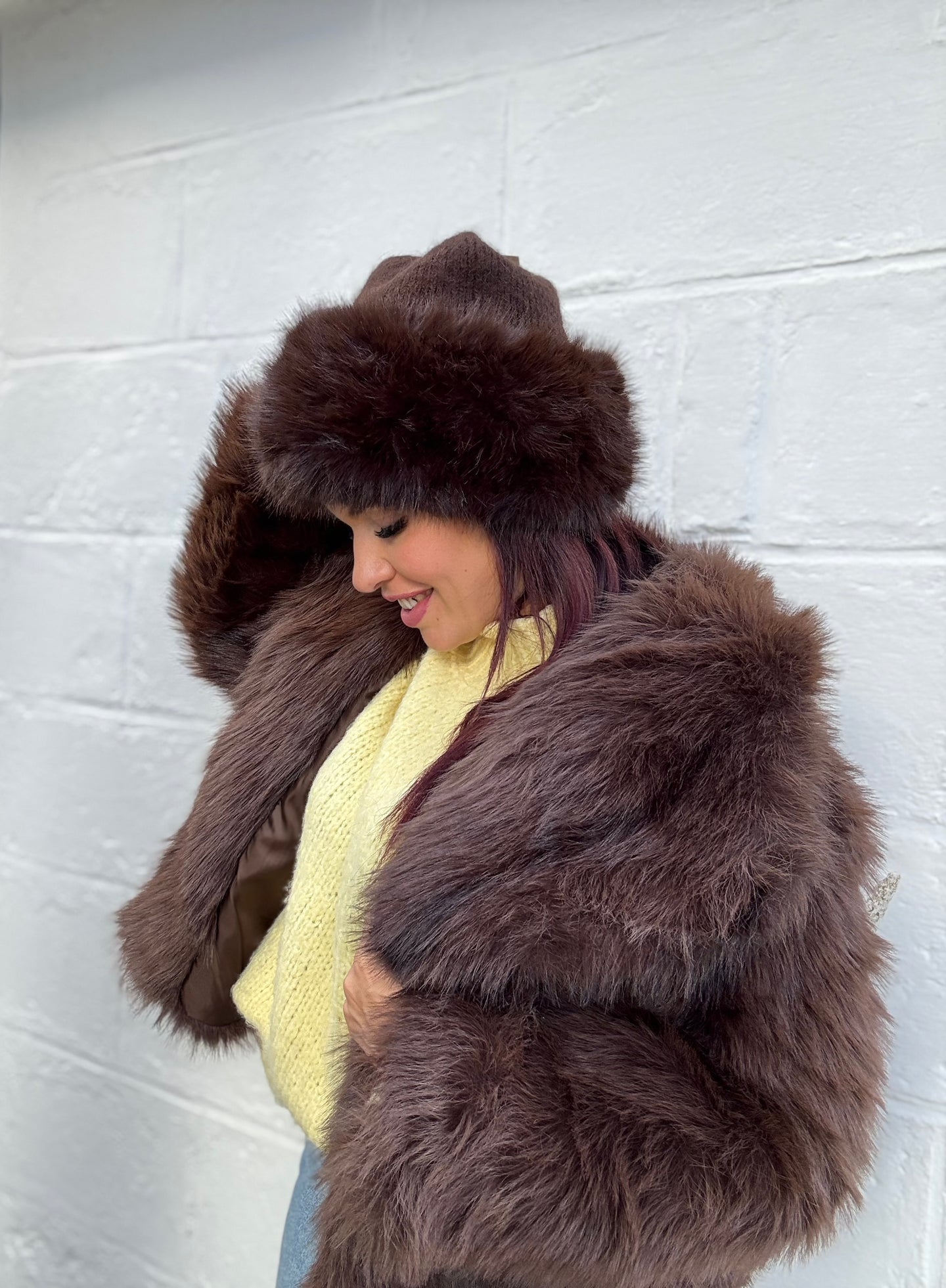 Bonnet bordure fourure chocolat