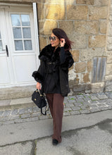 Charger l&#39;image dans la galerie, Manteau cape fourrure noir NÉLYA (36 au 46)