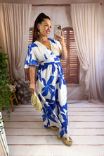 Charger l'image dans la galerie, Robe blanche fleuri bleu PETRA (40 au 48)