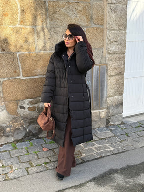 Longue doudoune noir capuche fourrure LEANNA (36 au 48 )