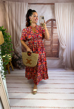 Charger l'image dans la galerie, Robe rouge motif orange bordeaux team petite TALI (40 au 48)