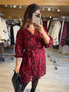 Robe courte bordeaux motif fleuri noir PLAYA (36 au 48)