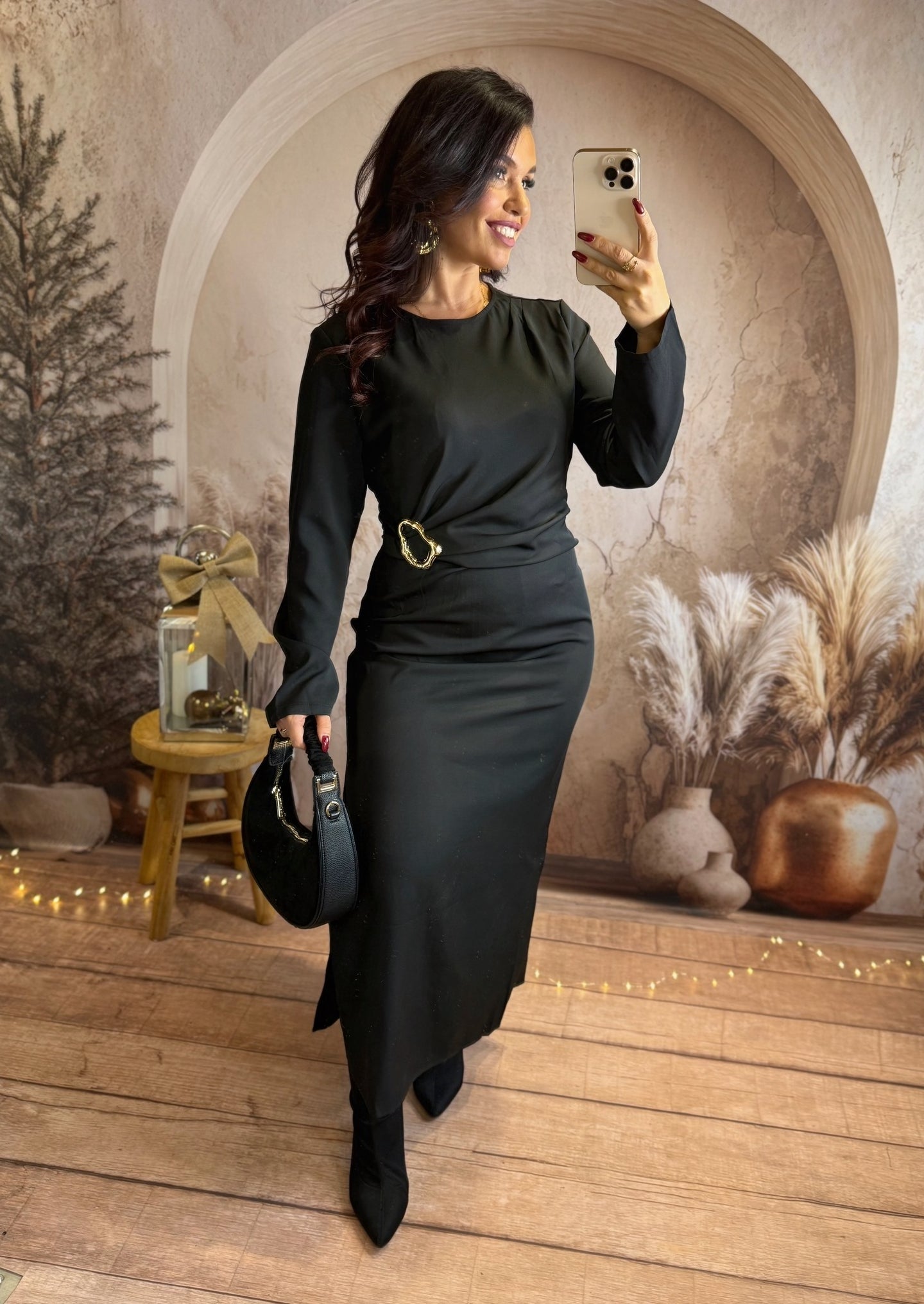 Longue robe noir fendu AMARA (34 au 48)⭐️