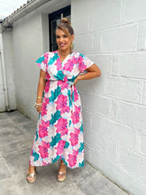 Charger l&#39;image dans la galerie, Robe fleuri verte/rose LARA ( 34 au 48 )