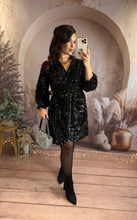 Charger l'image dans la galerie, Robe noir velours avec sequin NALA (36 au 48)