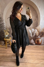 Charger l&#39;image dans la galerie, Robe courte noir liseré nacré LORENA (36 au 48)⭐️