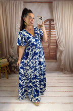 Charger l'image dans la galerie, Robe longue blanche à fleurs bleu marine YSÉ (36 au 40)