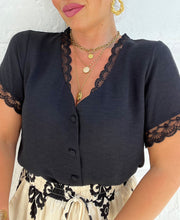Charger l'image dans la galerie, Chemisier noir dentelle manche courte OLIVIA ( 36 au 48 ) ⭐️