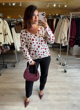 Charger l&#39;image dans la galerie, Pull écru/fleurs bordeaux LORIE (34 au 44)