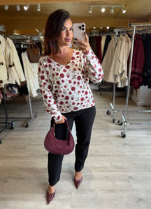 Pull écru/fleurs bordeaux LORIE (34 au 44)
