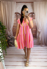 Charger l'image dans la galerie, Robe courte gaz de coton rose et orange VANILLE (36 au 48)