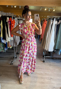 Robe Izïa fleuri fuchsia (reste la taille xxl : 42/44 )