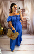 Charger l'image dans la galerie, Robe uni col bardot bleu LUCIA (36 au 44)