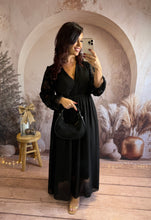 Charger l&#39;image dans la galerie, Longue robe noir manche dentelle ISADORA (36 au 48) ⭐️