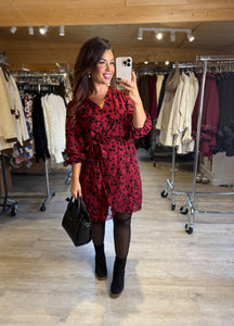 Robe courte bordeaux motif fleuri noir PLAYA (36 au 48)