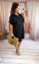 Charger l'image dans la galerie, Robe chemise gaz de coton noir ANOUK (34 au 48)