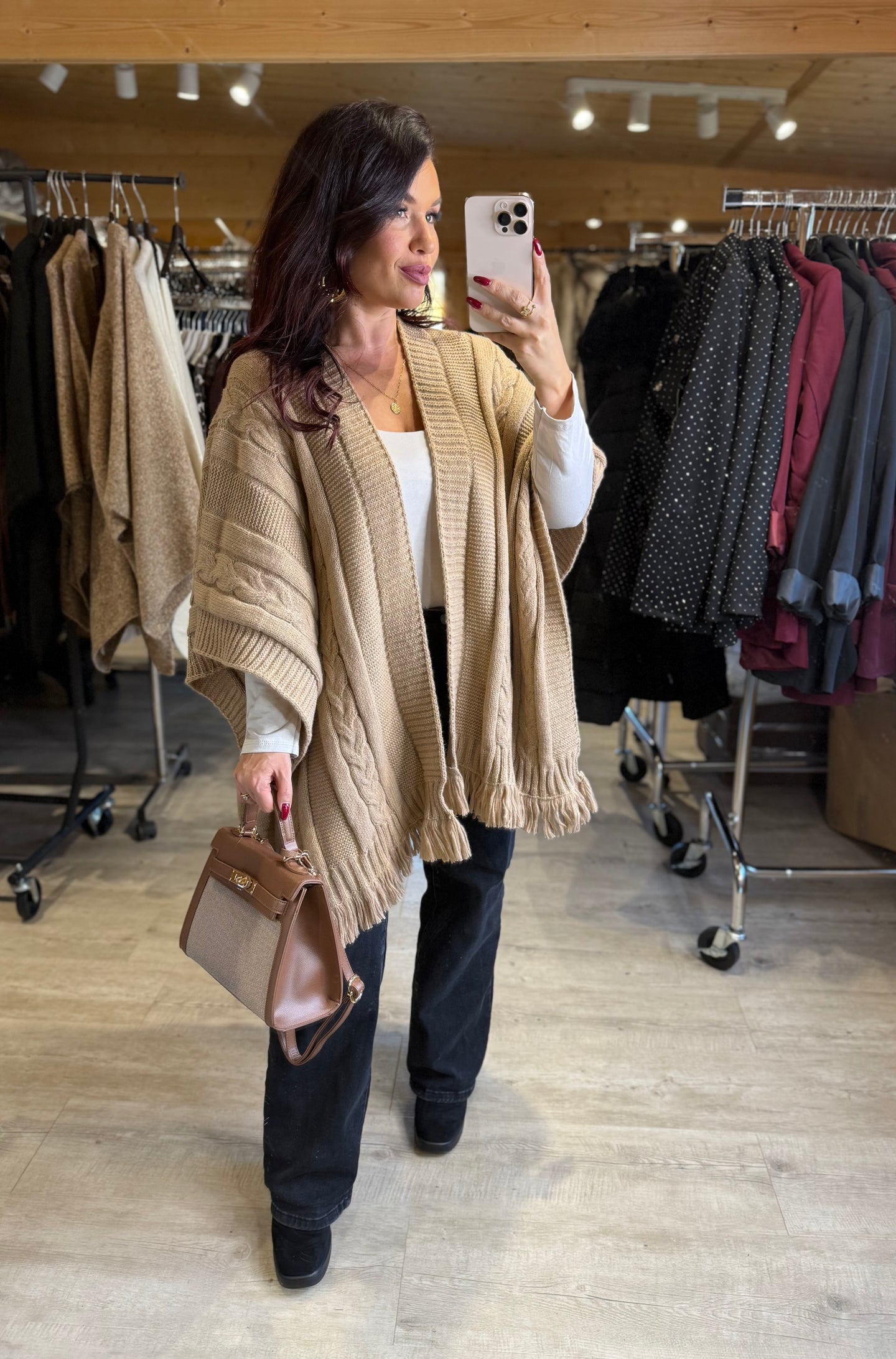 Poncho motif torsade beige LIORA (36 au 52)
