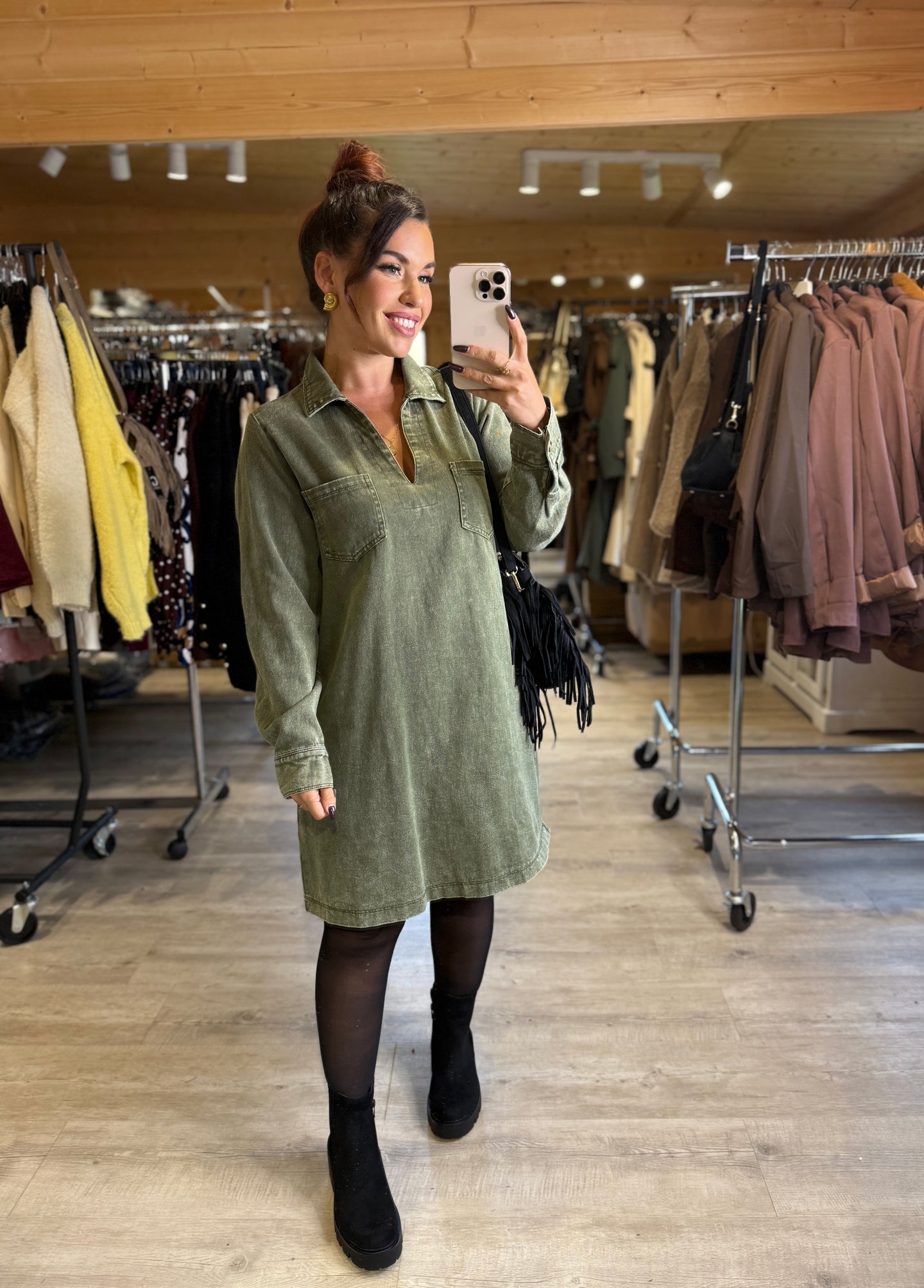 Robe denim coupe droite kaki SYLVIE (36 au 42)