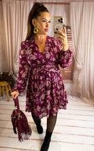 Charger l'image dans la galerie, Robe courte bordeaux à motif fleurs NORA (36 au 48)