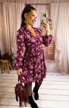 Charger l'image dans la galerie, Robe courte bordeaux à motif fleurs NORA (36 au 48)