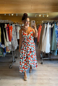 Robe fleuri rouge Catalina ( reste taille m/l et l )