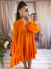 Charger l'image dans la galerie, Robe courte lisse gaz de coton orange FANNY (36 au 46)