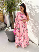 Charger l&#39;image dans la galerie, Robe rose fleurs asymétrique ADÈLE ( taille 36 au 42 )