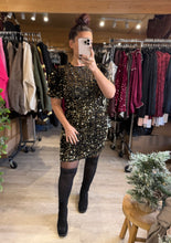 Charger l'image dans la galerie, Robe velours noir sequins or dos nu ROSIANA  (34 au 40)