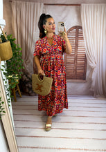 Charger l'image dans la galerie, Robe rouge motif orange bordeaux team petite TALI (40 au 48)