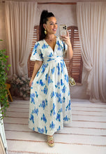 Charger l'image dans la galerie, Robe longue tacheté bleu PETRA (36 au 48)