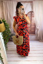 Charger l'image dans la galerie, Robe longue noir motif fleur rouge IZÏA  (36 au 48)