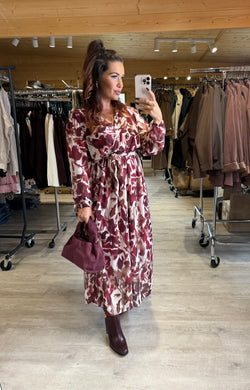Robe longue MARWA motif écru/bordeaux (42 au 48)