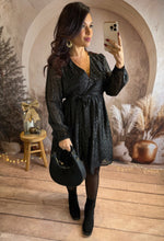 Charger l&#39;image dans la galerie, Robe courte noir liseré nacré LORENA (36 au 48)⭐️