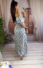 Charger l'image dans la galerie, Robe fleuri bleu col bateau ROBBIE (36 au 40)