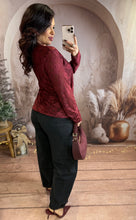 Charger l'image dans la galerie, Top en transparence bordeaux avec motifs velours JAMIE (36 au 48)