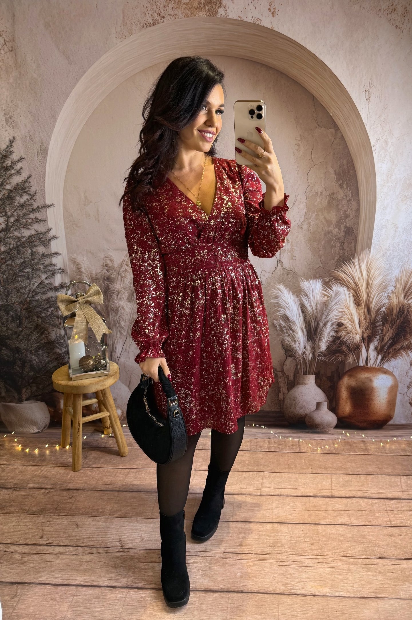 Robe courte rouge éclat or SAHARA (36 au 48)⭐️