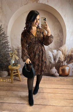 Robe chocolat motif doré noir MAD (40 au 48)⭐️