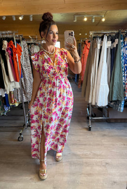 Robe Izïa fleuri fuchsia (reste la taille xxl : 42/44 )