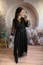 Charger l'image dans la galerie, Robe longue à sequins noir fendu ALICE (36 au 40)