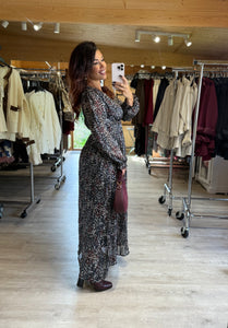 Robe longue motif noir argenté et bordeaux  ANGELIQUA (36 au 48)