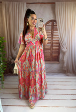 Charger l'image dans la galerie, Robe longue à motif rose/corail/bleu NAIRI (36 au 48)